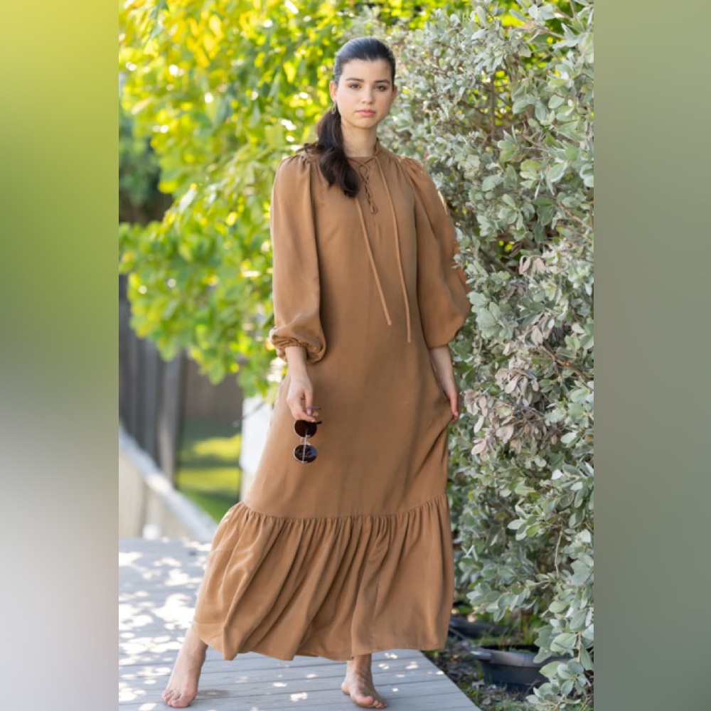LEVEL Cognac Shoelace Tie Maxi Dress.  Size S. New without tag.